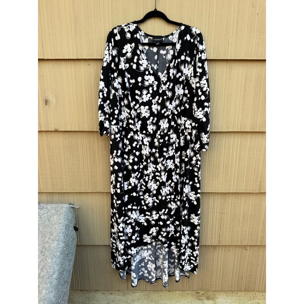 Lane Bryant Black White Floral Faux Wrap High Low Midi Dress 18/20